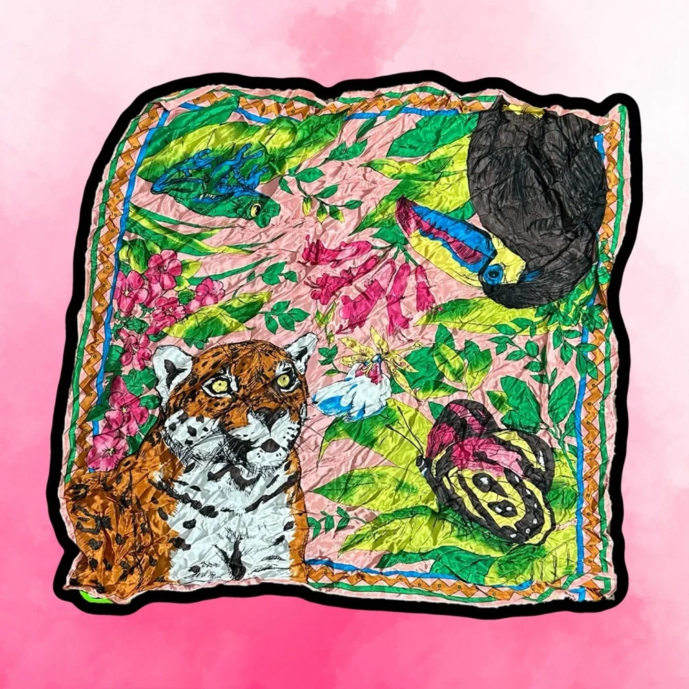 π Colorful Vintage Animal Silk Japanese Art Scarf - Picture 1 of 5